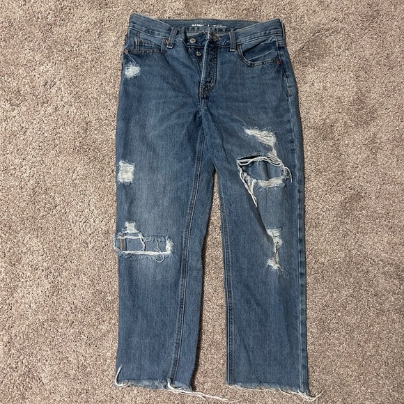 Old Navy High Rise Slouchy Straight Secret Slim Pockets Distressed Blue Jeans - Picture 1 of 2
